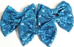 Set of 12 Large 5 inches Turquoise Sequin Bows,DIY Wholesale Bows / NO CLIP
