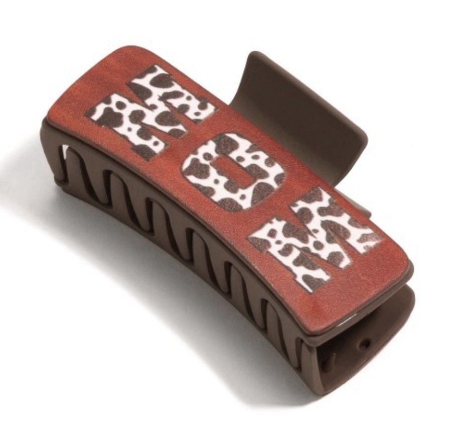 Vegan Leather Cow Print MOM Hair 4 Inch Claw Clip
