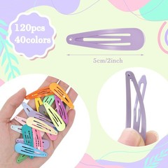 120 Pcs 40 Colors Metal Snap Hair Clips, 2 Inch Hair Barrettes Hair Accessories