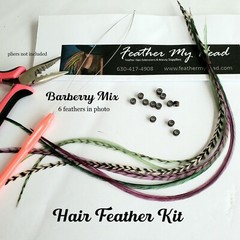 Feather Hair Extensions, 6 Pc, Optional Kit, Short – Mega Long, Barberry Mix