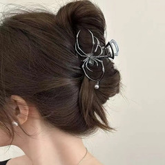 2Pcs Y2K Rhinestone Pearl Skull Spider Hair Claw Clip Women NEW