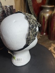Black Lace Floral Headband Gold Trim Stretch Hair Band Elegant Boho Formal