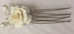 White Rose Barrette Comb Pin Hair Floral Dead Stock Bridal Prom A42