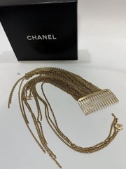 CHANEL CC Logo Fringe Chain Hair comb Hair ornament Gold Tone 02A Auth Box Gp