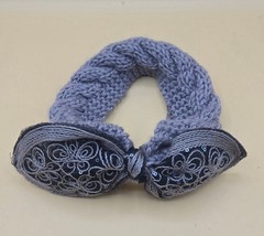 Women’s Gray Crochet Bow Headband Ear Warmer Turban Hair Band Knitted, EUC