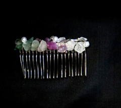 HAIR CLIP COMB CLIP SEA GLASS AVENTURNE AMETHYST CLEAR QUARTZ PEARL HAND MADE