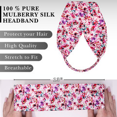 Floral 100% Pure Mulberry Silk 19 mm 6A Elastic Headband – Handmade in USA