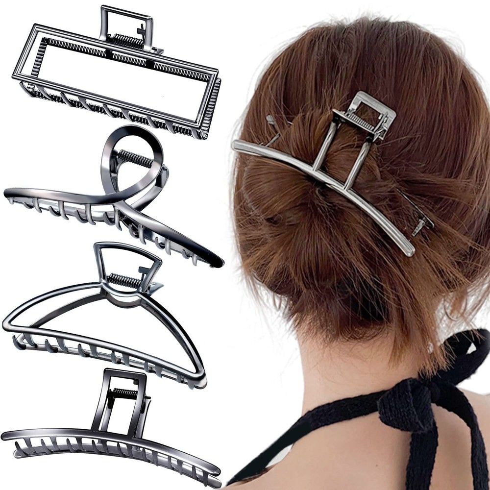 AIBEE Large Metal Hair Claw Clips, 2023 Stylish 1 Count (Pack of 4), Metallic