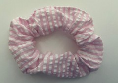 Pink Stripe Seersucker Hair Scrunchie Ponytail Holder Handmade Summer Pool