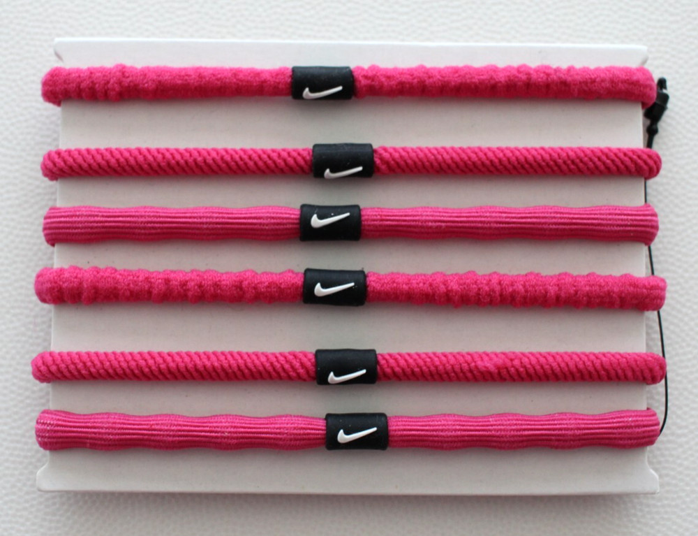 Nike Flex Hair Ties 6 Pack Ribbed Adult Ponytail Holder Vivid Pink/White/Black
