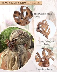 4 PCS Bow Hair Clips Bow Claw Black+Leopard Dark Brown+Leopard Light Brown+Gray