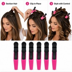 6 Salon Beak Hair Clips Alligator Sectioning Clamps for Styling Blow Dry Curling