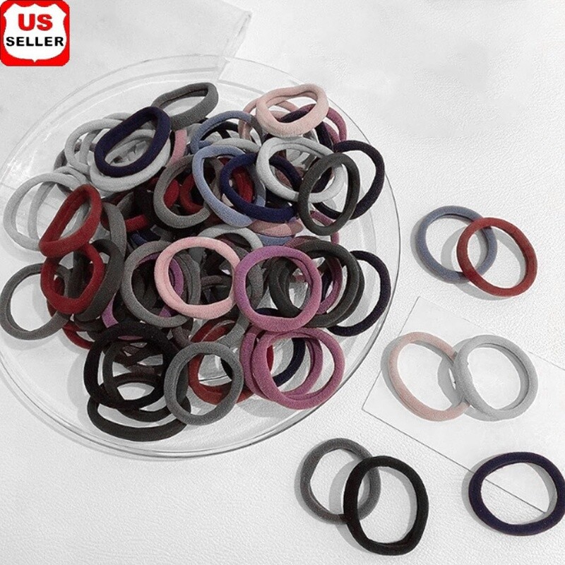 50PCS No Damage Soft Nylon Hair Ties Elastic Ponytail Holders Pain-Free New