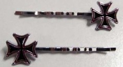 BLACK IRON CROSS Pair of HAIR Bobby Pins Barrettes Clip NEW & UNOPENED