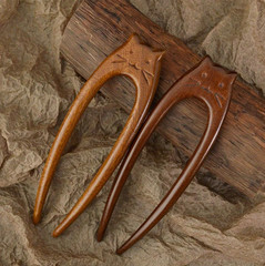 1pc Wooden Cat Hair Stick 14cm/5.5in U Shape Hanfu Hairpin Retro Headpiece – NEW