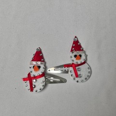 Vtg Handmade Christmas Barrette Hair Contour Clip Sparkly Snowmen 1990s Holiday