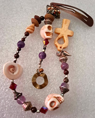 Beaded Vintage Hair Clip Hair Barette Skulls Stones Glass Seashells Beads & Ankh