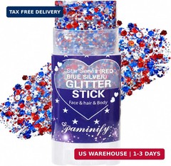 Red White Blue Hair Glitter Stick,4th of July Patriotic America Flag Star Face B