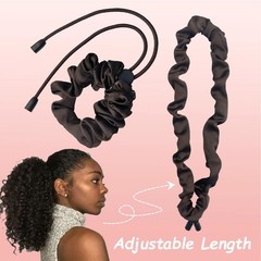 2 PCS Adjustable Satin Hair Ties Afro Puff Scrunchies Dark Brown Ponytails