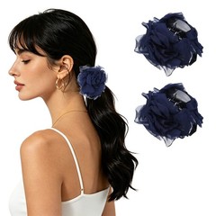 Rose Flower Hair Clips (3.5 Inch) 2Pcs, Hair Flowers for Women, Navy Blue