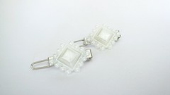 Two small tiny white pearl hair pin clip barrettes fine hair