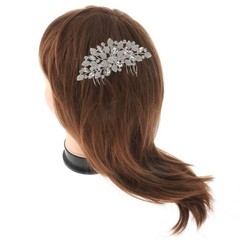 Silver Tone Metal Clear Rhinestone Crystal Flower Hair Comb HA93467-SCL