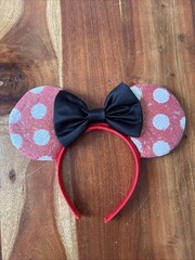 Disney Minnie Mouse Light Weight Ears Headband Red Polka Dot Black Bow