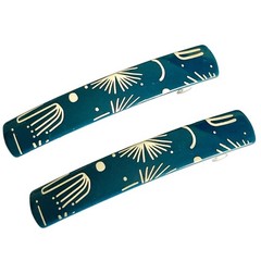 Stay Tight French Barrette Set of 2 Blue Beige Acrylic 3.5″ Long Hair Pop Art