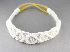 Cream cotton macrame soft fabric stretch headband knotted comfortable 1.25″ wide