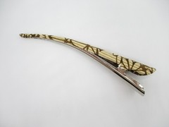Brown Katazome Kimono Hair Clip 130mm Long Metal Upcycled Silk Hair Stick