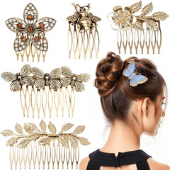 6pcs Vintage Hair Side Combs for Women Decorative,Butterfly Flower Leaf Pearl Rh