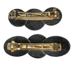 Gold Burgundy Black Brocade Fabric Covered Button Hair Clips 3.5” -3.75” Vintage