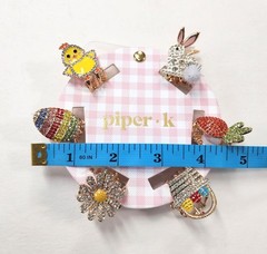 Piper K Hair Clip Set of 6 Easter Chick Bunny Carrot Basket Egg Rhinestone New