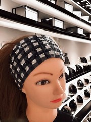 Beautiful Black And White Gingham & Rhinestone Stretch Headband, Handmade
