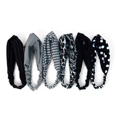Nollia 6 Black & White Theme Criss Cross Knot Front Satiny Fabric Heabands
