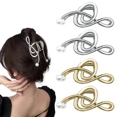 4 PCS Musical Note Pearl Hair Clips, Large Metal 4 Count (Pack of 1), Silver