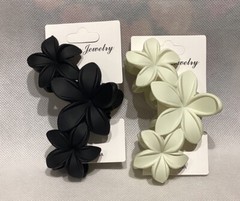 Black & Ivory Flower Hair Claw Hair Clip Non Slip All Hair Types Strong Set Of 2