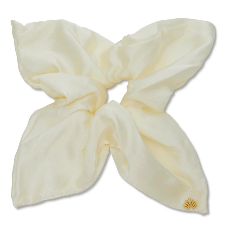 NEW Lele Sadoughi Square Scrunchie in Ivory With Gold Logo Charm