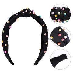 Pearl Knotted Headbands For Women Black White Pink Jeweled Hairbands 3 PCS
