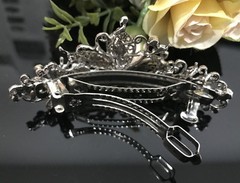 Antique Silver Tone Rhinestone clear crystal metal Hair Clip Barrette 280117
