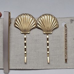 Anthropologie Gold Tone Rhinestone Bobby Pins Hair Clips Set of 6 Shell Bar