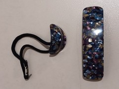 Large Hair Barrette Womens back of neck Made France Shades of Blue Golden brown