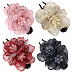 1 Count (Pack of 4), champagne, pink, wine red, black flower plastic hair clips