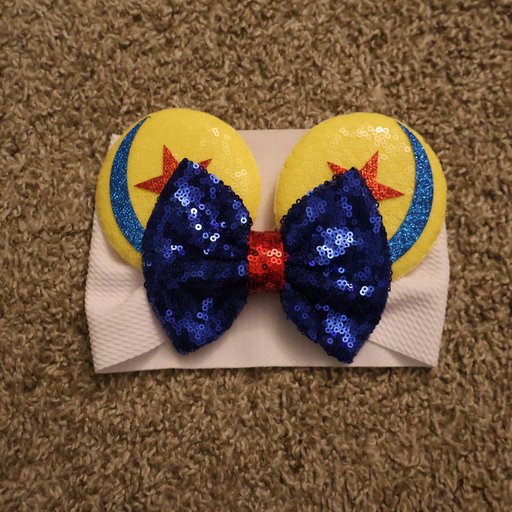 Toy Story Inspired Baby Mouse Ears Headwrap Newborn White Blue Yellow Handmade
