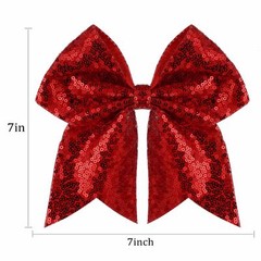Large 7 Inch Christmas Red Glitter Bow Clip Sequin Bling Party Hair Accessories