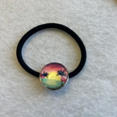Cabochon hair ties tropical sunset Silver-tone Set of 4 NEW