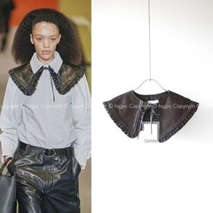 GANNI Big Frill Collar Leather Detachable Neckpiece Brown One Size