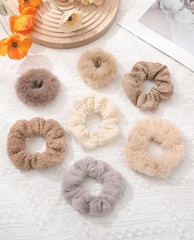7 PCS Khaki Elastic Furry Scrunchies Fuzzy Faux Fur Ponytail Holders