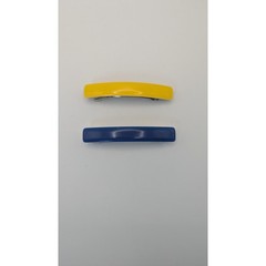 Vintage Made in Taiwan Hair Barrette Set Yellow and Navy Blue Slim Rectangular