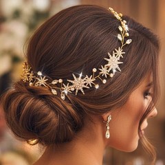 Star Bride Wedding Hair Vine Gold Rhinestone Bridal Headpiece Headbands Cryst…